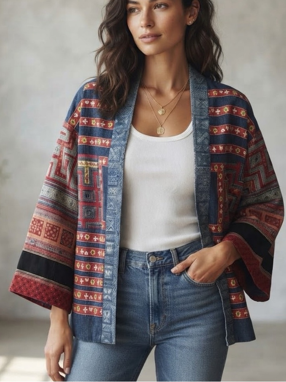 Free People Patchwork Kimono Jacket Size XS/S